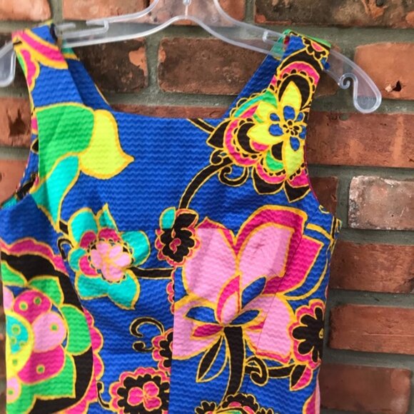 Lilly Pulitzer 100% Cotton Dress Bright Print Sleeveless Zipper Sheath Lined 2 - Picture 3 of 15